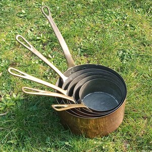 Vintage Copper Pots, Set of 5 Antique Cooking Pots Copper, Copper Pan, Mid Century, Copper Utensils, Kitchen Decor, Housewarming Gift