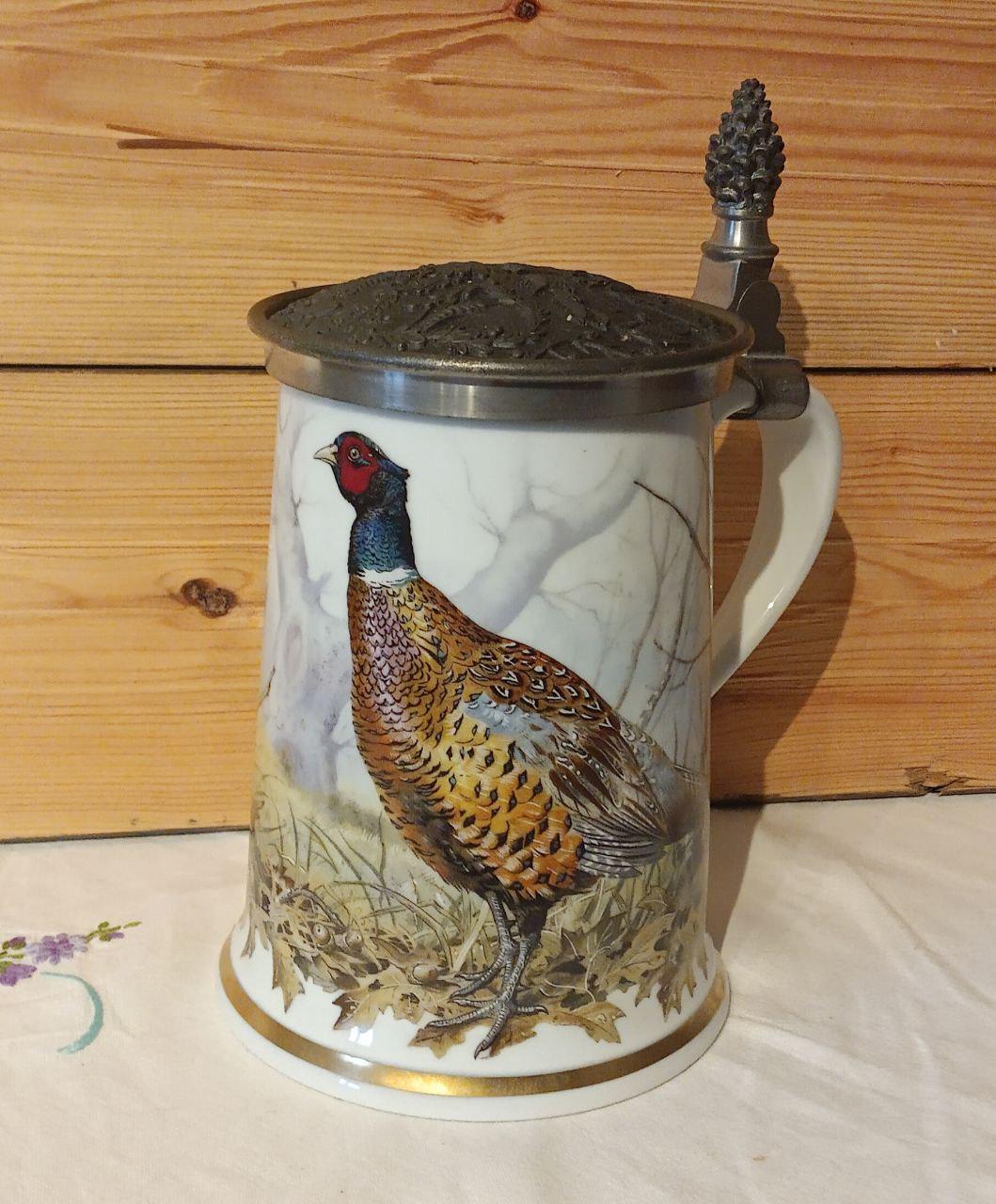 超レア！オールドフェントン　ワインゴブレット　USAアンティーク食器FENTON Vintage Porcelain Stein – “the Pheasant” by Franklin Porcelain