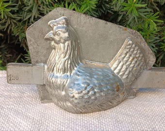 Molde de chocolate vintage para gallina, molde antiguo de chocolate de dos piezas de una gallina de Pascua, mediados de siglo, estilo francés vintage