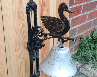 Vintage eend muurbel halverwege de eeuw, deurbel met vogel, deurklopper eend, vogeldecoratie