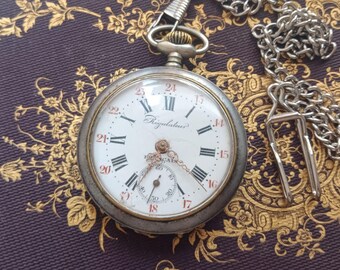 Superbe Montre De Poche Ancienne Régulateur - France Vers 1900 - Mécanique à Remontage Manuel - Cadran Doré Chiffres Romains