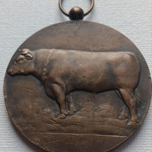 Vintage Bronze Medal The Belgian Blue Cow 1931, Antique Agricultural Award Medallion, Bronze Art Medal Mid Century, Tournai-Templeuve-Celles