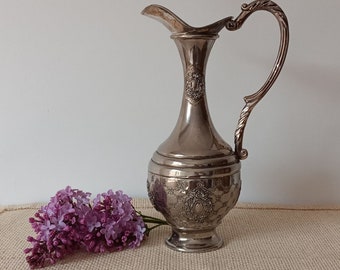 Vintage Engraved Metal Ewer, Antique French Silver Jug, Kitchen Decor, Housewarming Gift, French Antique Jug, Old ewer in silver