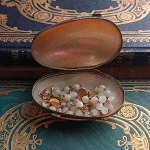 Boîte ancienne en nacre 1900, boîte en nacre, boîte à pilules boudoir ou coiffeuse, boîte à chapelet, boîte à bagues, milieu du siècle, cadeau de Pâques