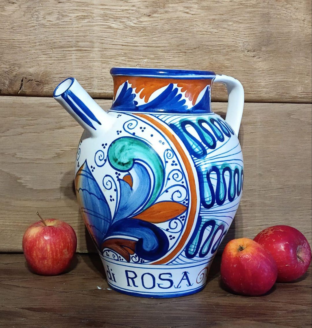 Vintage Jug With Spout Aq. Di ROSA, Unique Ceramic Jug, Hand Painted ...