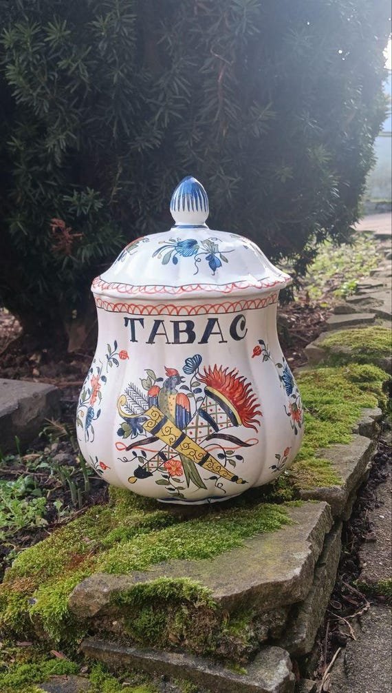 old ceramic tobacco jars Vintage Ceramic Tobacco Storage Jar with Hand Painted
