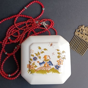 Vintage French Porcelain Box, Faience Box Vieux Moustiers, Ring and Jewelry Box, Hand Painted, French Gift For Her, Dressing Table Decor