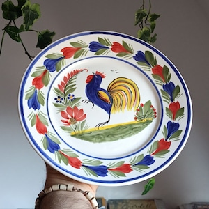 French Vintage Plate With Rooster, Antique Ceramic Plate With Rooster, Mid Century, Hand Painted, Rustic Rooster Plate, Kitchen Decoration