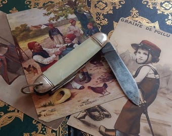 Vieux Couteau Pliant Pradel Manche Bois Effet Cerf - Ancien Modèle