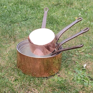 Vintage Copper Pots, Set of 5 Antique Cooking Pots Copper, Copper Pan, Mid Century, Copper Utensils, Kitchen Decor, Housewarming Gift