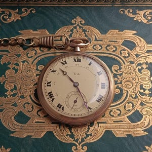 vintage Tribaudeau montre de poche plaquée or, boîtier 1920 avec chaîne, montre de poche antique du milieu du siècle, montre française avec placage à l'or 20 microns
