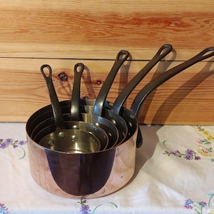 Copper Pot Set Mid Century, 5 Vintage Copper Pots, Copper Utensils Made in France, Housewarming Gift