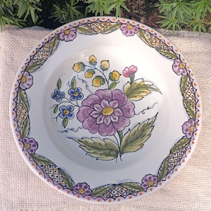 Vintage Ceramic Plate With Hand Painted, Antique Ceramic Plate With Floral Pattern, Mid Century, Hand Painted, Table Setting, French Decor