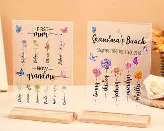 Mothers Day Gift,Grandma's Garden Sign,Custom Photo Plaque,Birth Flower Plaque With Stand,Mother’s Day Gift From Daughter,Grandma Gift