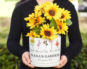 Regalo de la abuela, maceta personalizada, regalo personalizado para mamá, jardín de las abuelas, maceta al aire libre, regalo del día de la madre de la flor de nacimiento de la hija