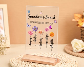 Mother's Day Gift, Custom Photo Plaque, Birth Flower Plaque With Kids Names, Mom's Garden Sign,Gifts For Grandma/Nana/Mom From Daughter