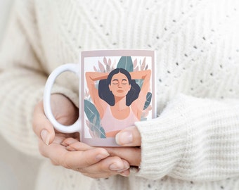 Taza de yoga, taza savasana, taza de regalo mujer, taza de cita positiva, regalo de yoga, regalo de profesor de yoga, taza de café boho