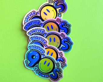 Pegatina de los años 90, pegatina holográfica de los años 90 para niños y niñas. Para ordenadores portátiles, Kindle, Hydroflask, diseño resistente al agua