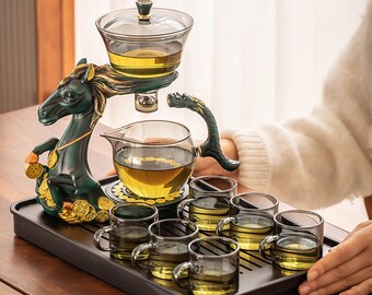 Service à thé en verre | Service à thé Kung Fu | Théière automatique magnétique | Artefact pour faire du thé | Service à thé | Service à thé rétro | Service à thé Tea Party