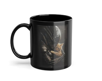 Xenomorph Alien & Jonesy Cat Mug – Sci-Fi Horror Coffee Cup (11oz)