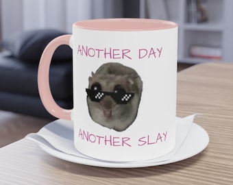 Sad Hamster Two-Tone Coffee Mug - Another Day Another Slay Caption, 11oz