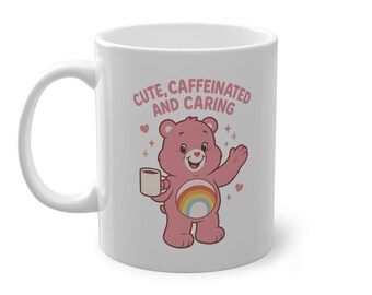 Cheer Bear Coffee Mug, Pastel Care Bears Design, 11oz