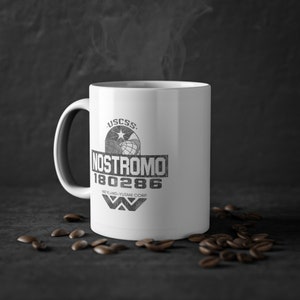 USCSS Nostromo Mug - Iconic Alien Movie Logo | Sci-Fi Fan Gift | Unique 11oz White Ceramic Mug | Perfect Gift for Alien Enthusiasts
