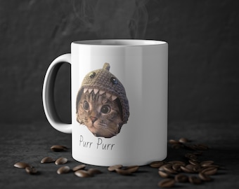 Taza de cerámica con forma de tiburón y gato - Regalo para amantes de los gatos - 325 ml