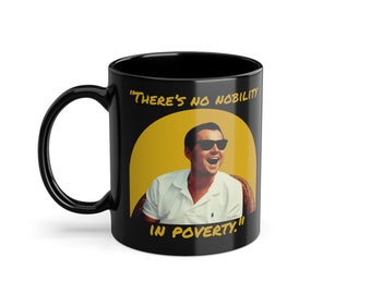 Taza de cerámica negra de El Lobo de Wall Street con cita de Jordan Belfort