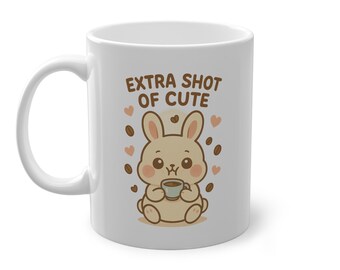 Extra Shot of Cute Bunny Mug - Adorable Animal Coffee Cup, Funny Kawaii Vibes, Gift for Caffeine Lovers with Major Charm, 11oz