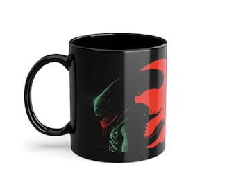 Mug Alien Xenomorph : tasse à café en céramique noire de science-fiction (11 oz)