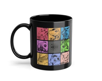 Retro Monster Grid Coffee Mug: Nostalgic Digital Pet Ceramic Cup