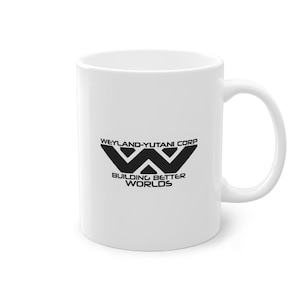 Weyland-Yutani Corp Logo Mug | Sci-Fi Corporate Emblem Coffee Cup | White Ceramic Mug | Perfect Gift for Alien Fans | 11oz