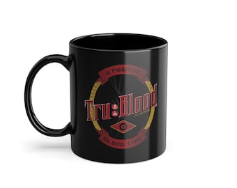 True Blood Label Mug - Black Ceramic Mug | Vampire Series Inspired | True Blood Merchandise