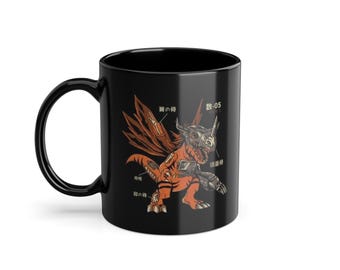 Cyber Dino Anatomy Coffee Mug: Retro Sci-Fi Monster Art