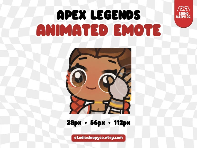 May include: Animated emote of a cartoon character with brown skin, red hair, and large eyes. The character is wearing a white and red outfit and is covering one eye with their hand. The emote is available in 28px, 56px, and 112px sizes.
