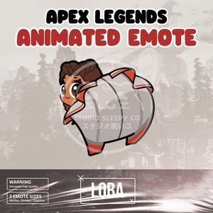 May include: Animated emote for Apex Legends featuring Loba, a character with brown hair and a white and red outfit. The emote shows Loba turning her back to the viewer and looking over her shoulder. The text "LOBA" is visible in the image.