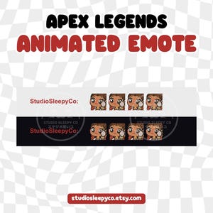 May include: Animated emote for the video game Apex Legends. The emote features a character with brown hair and a red and white outfit. The character is shown in four different poses, each with a different facial expression. The text "StudioSleepyCo" is displayed on the banner.