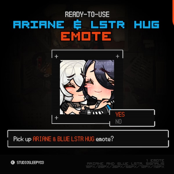 SIGNALIS Ariane and Blue LSTR (Elster) Pre-Made Chibi Hug Emote Ready-to-use for Twitch YouTube Discord Kick Streaming