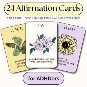 24 kaarten voor positieve bevestiging van ADHD | Digitale download | Afdrukbaar | Eigenwaarde | Zelfzorg | Zelfacceptatie | Gedijen met ADHD