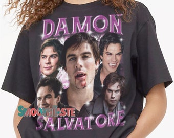 T-shirt vintage Damon Salvatore - camicia Damon Salvatore, maglietta Damon Salvatore anni '90, felpa Damon Salvatore giovanile dei fan di Damon Salvatore