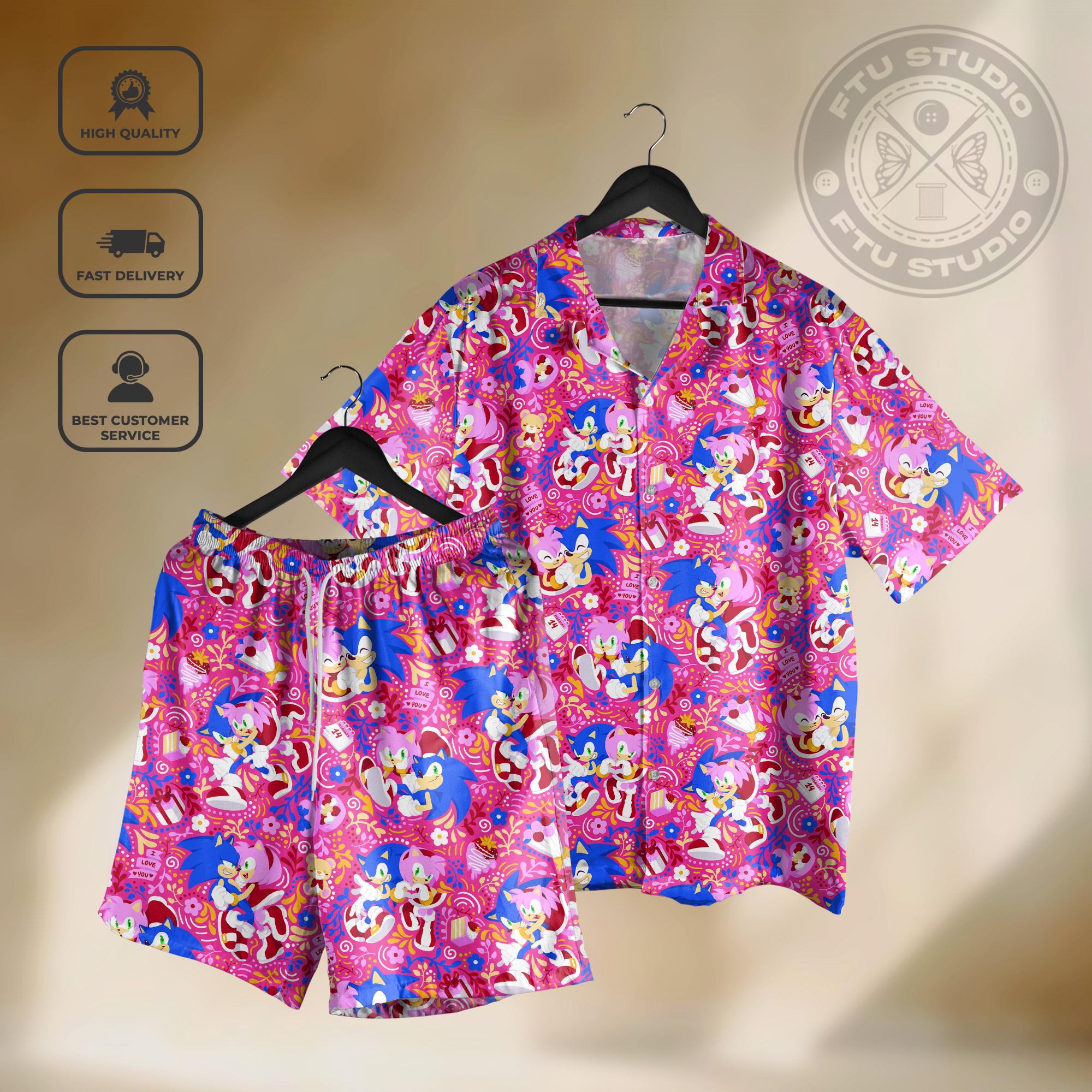 Discover Hedgehog & Amy Rose Hawaiian Shirt and Shorts, Video Game Gift