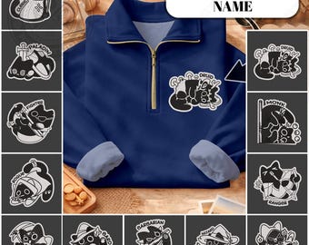 Black Cat Class Dnd Embroidered Quarter Zip Sweatshirt, Turbo Custom Personalized Embroidery Retro Streetwear