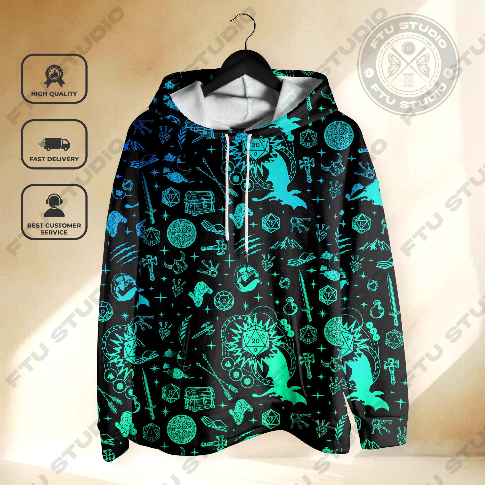 Dungeon Dragon Hoodie Shirt Class Shirt Role Playing Gifts