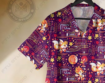 Orange Hedgehog Hawaiian Shirt, Retro Gaming Active Inspired Streetwear, Video Game Gift
