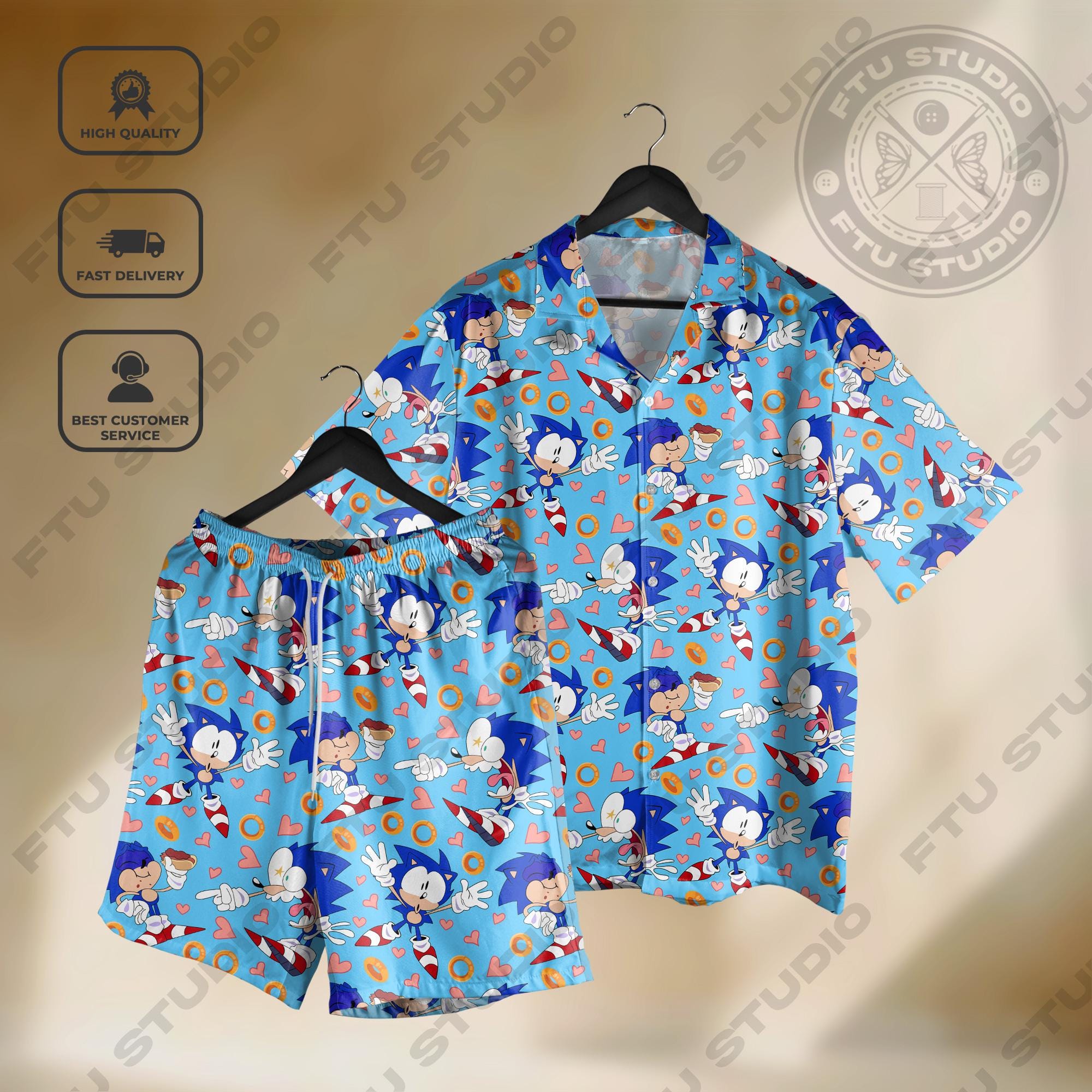 Discover Chibi Hedgehog Hawaiian Shirt and Shorts, Streetwear Fans, Speed Gamer Shirt, Video Game Gift