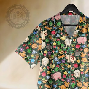 Camisa hawaiana de juego de granja, videojuego de fantasía, juegos de fiesta, mesa, dinosaurios, regalos