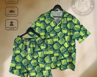 Shiny Green Dice Hawaiian Shirt Shorts Fantasy Game Dungeon Master Dice Gifts