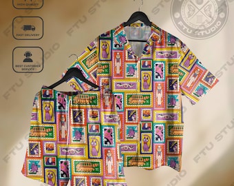 Anime Hawaiian Shirt: Series Chibi Sticker Collage, Manga Comic Style