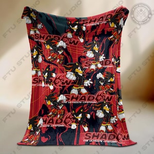 Shadow Hedgehog Fleece Blanket - Gaming Room Decor - Inspired Throw - Cozy Video Game Gift